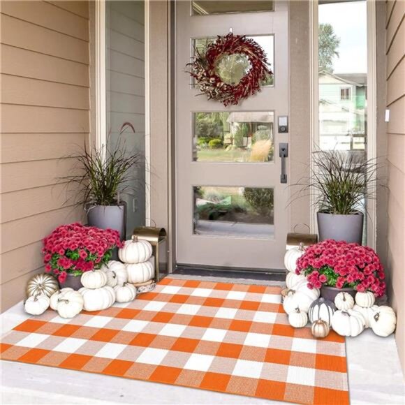 Fall Buffalo Plaid Check Rug Outdoor Doormat 3x5 Ft Washable Woven - Picture 1 of 7